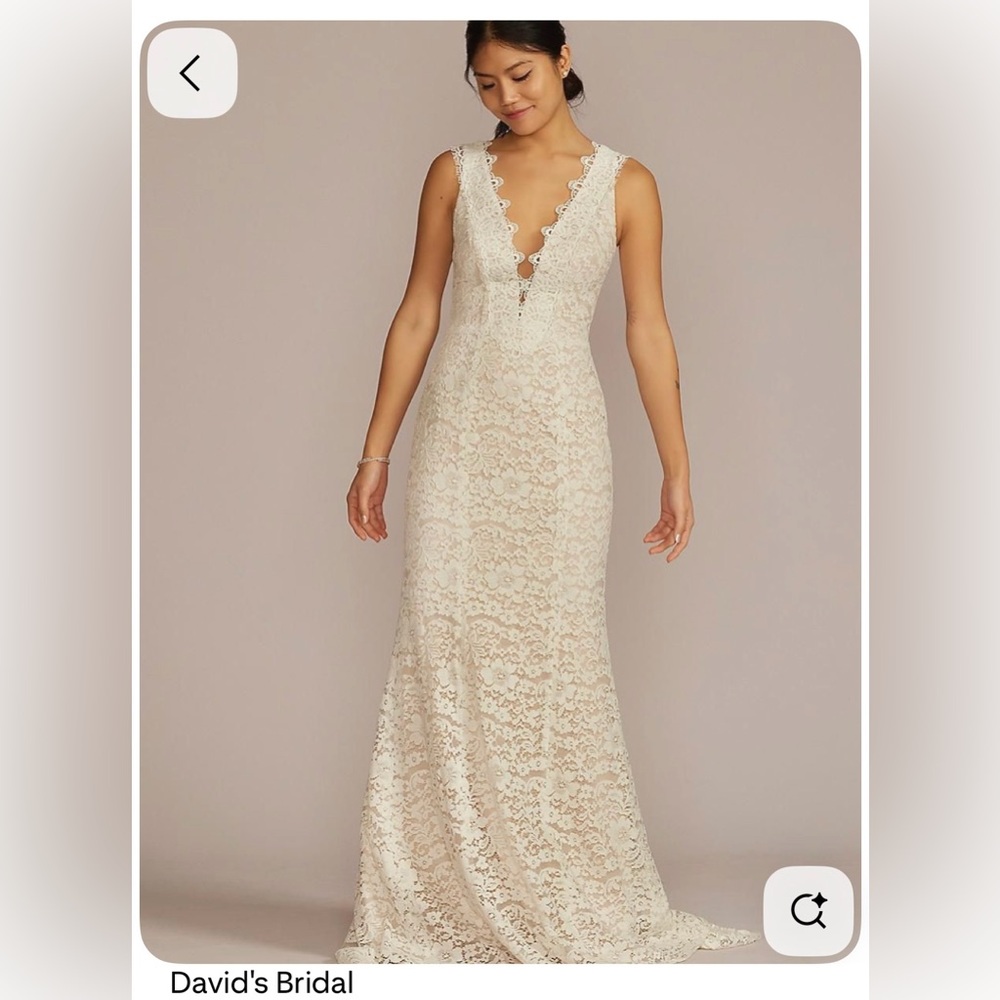 David’s Bridal Allover Lace Tank Wedding Gown with V-Back Detail NWT